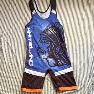 Blue and Black Wrestling Singlet
